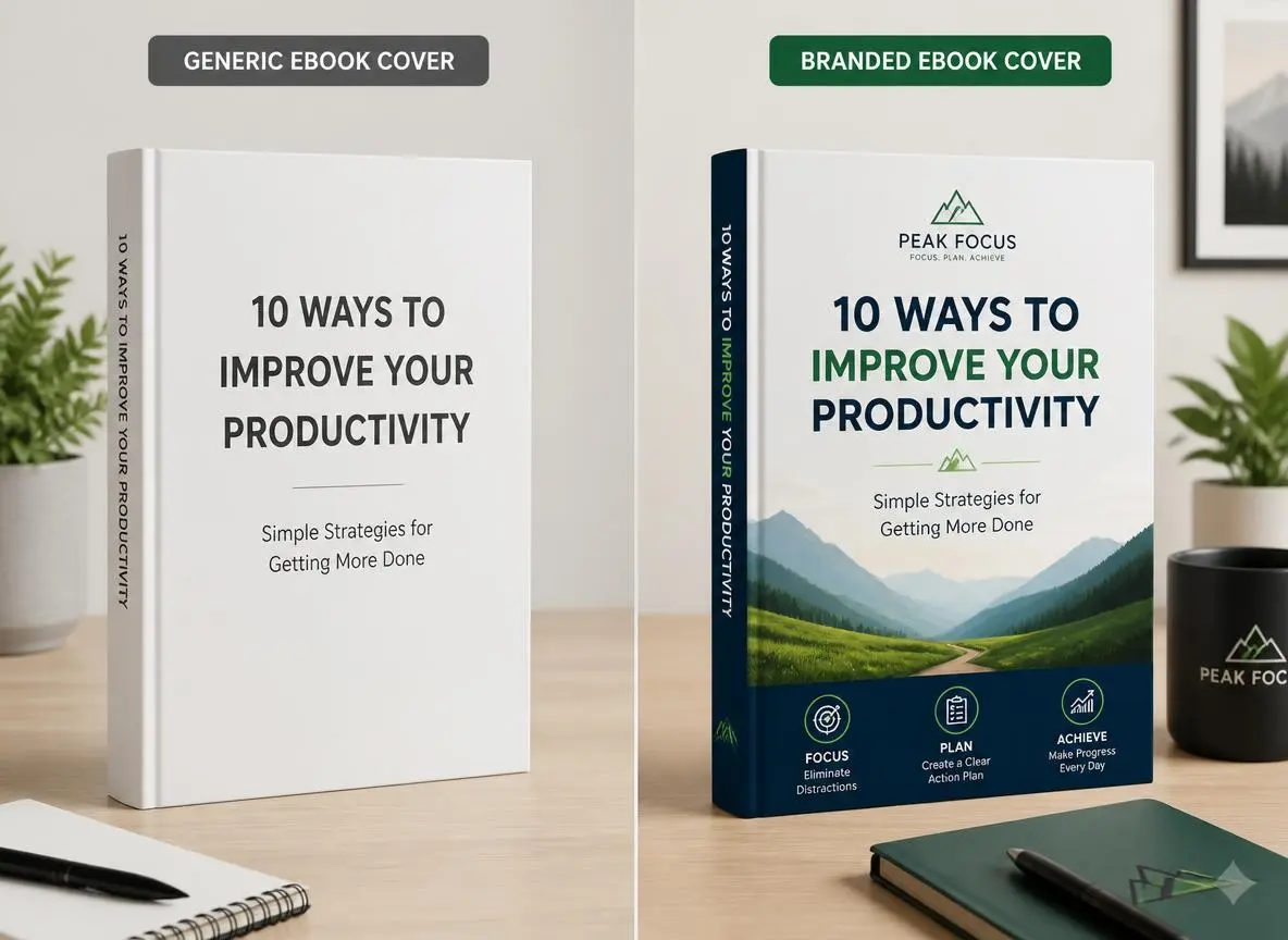 Before and after rebranded PLR ebook cover showing a customized transformation