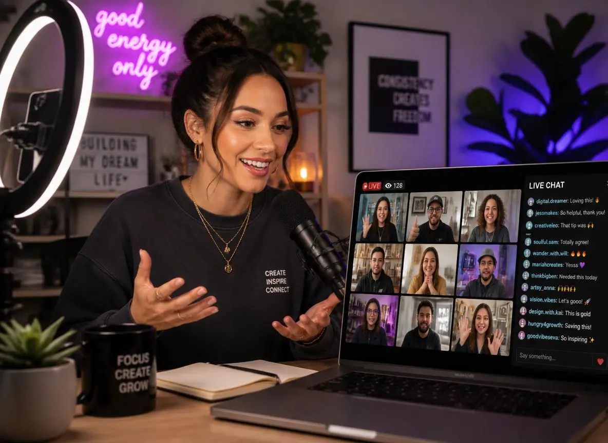 Creator livestreaming to an engaged online community showing access driven product value