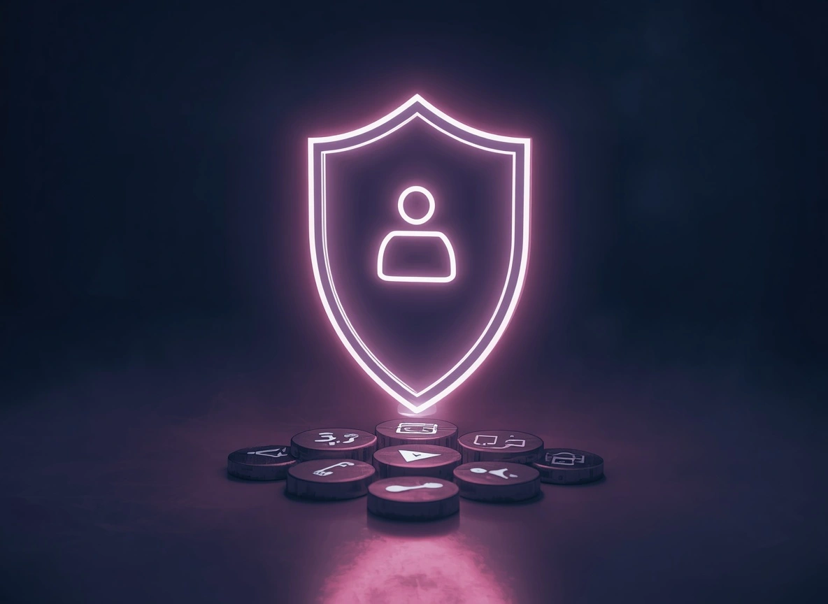 Shield protecting digital product icons from AI representing an AI-proof product strategy
