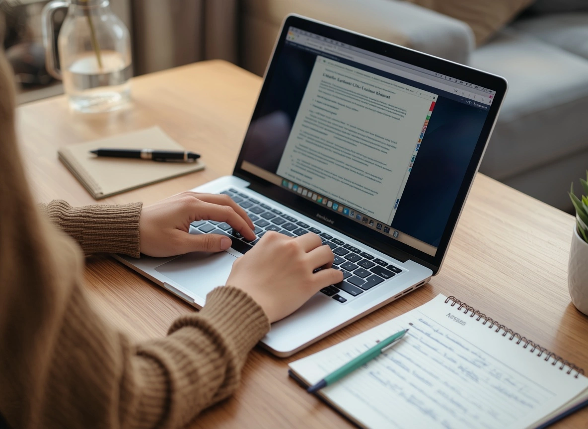 Freelance ghostwriter typing custom original content on a laptop