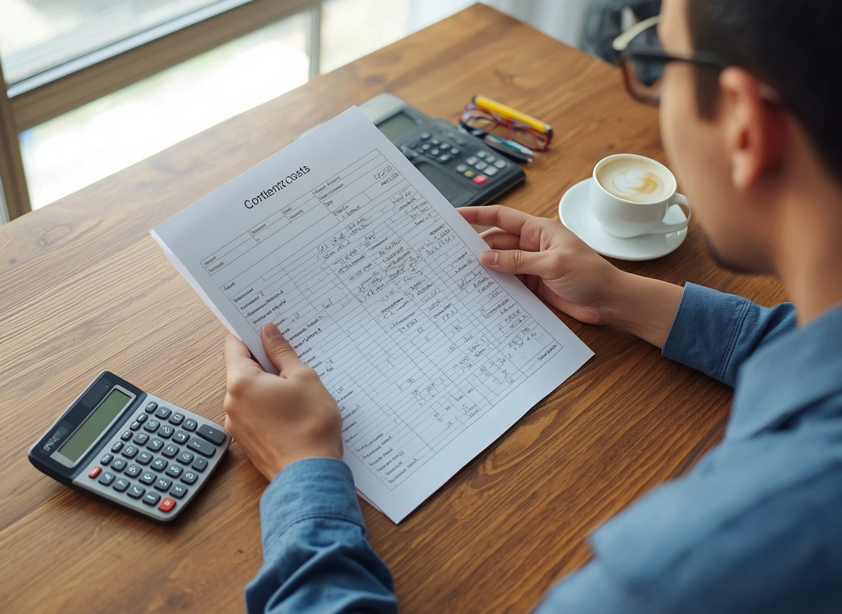 Business owner reviewing a content budget spreadsheet to compare PLR and ghostwriting costs