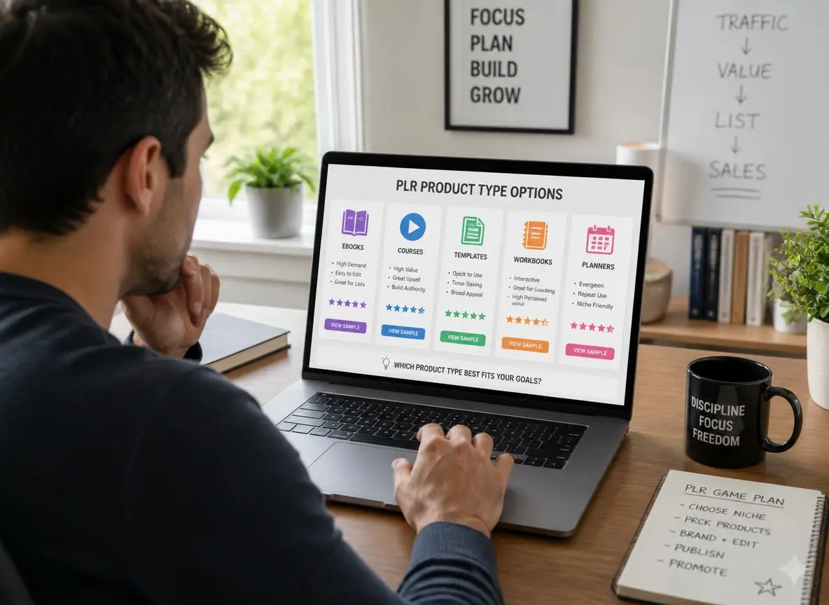 Person reviewing a confusing chart of PLR MRR and resell rights license types