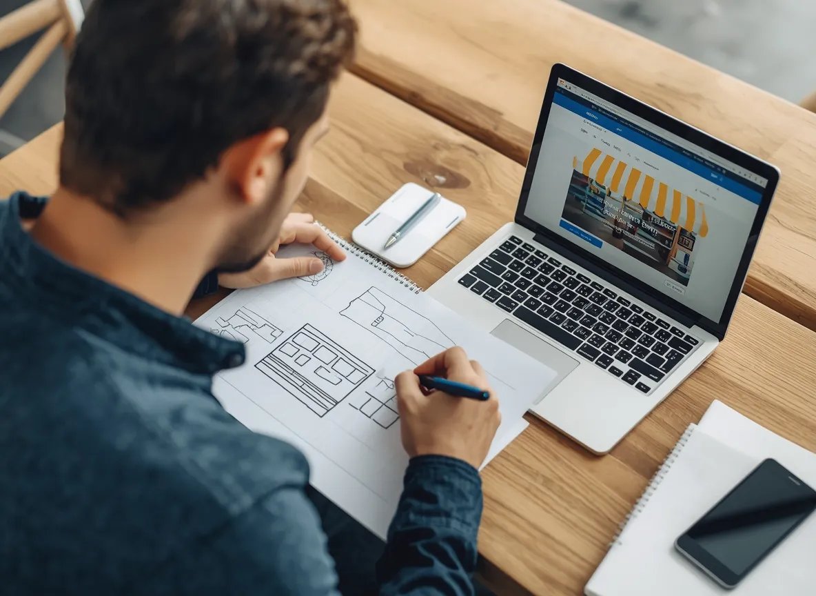 Entrepreneur planning an online business at a desk representing entrepreneurship PLR niche
